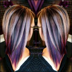 Hair Color Shoulder Length Ideas, Best Hair Colors For Short Hair, Fall Hair Colors For 2023, Dark Purple And Blonde Hair Highlights, Straight Short Hair Color Ideas, Blonde Highlights With Burgundy Lowlights, Red With Silver Highlights, Womens Stacked Hairstyles, Medium Choppy Haircuts For Thick Hair