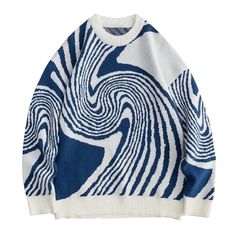 Emis Unisex Graphic Swirl Print Sweater Streetwear Sweater, Pullover Mode, Knit Men, Graphic Sweaters, Japanese Streetwear, Mode Inspo, Sweater Design, Casual Streetwear, Sweater Fashion