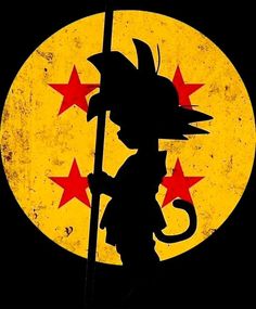 the silhouette of a cartoon character holding a flag in front of a yellow and red moon