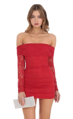 Off Shoulder Long Sleeve Lace Dress in Red | LUCY IN THE SKY Going Out Dresses Clubbing, Red Hoco Dress, Birthday Dress Women, Long Sleeve Homecoming Dresses, Sleeve Lace Dress, Womens Trendy Dresses, Red Homecoming Dresses, Lucy In The Sky, Homecoming Dresses Long