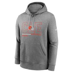 Enjoy an added layer of warmth on cooler Cleveland Browns game days with this City Code Club hoodie from Nike. It features a bold Cleveland Browns logo and wordmark across the chest and a classic pullover design to help you cut through the cold. In addition, the fleece lining offers an extra bit of comfort that makes it a spirited piece to reach for before stepping out. Long sleeve Pullover Brand: Nike Officially licensed Machine wash, tumble dry low Material: 80% Cotton/20% Polyester Imported M Trophy Collection, Cleveland Browns Logo, Brown City, Chicago Bears Logo, Brown Pride, Hoodies Men Pullover, Nike Hoodie, Cleveland Browns, Pullover Designs