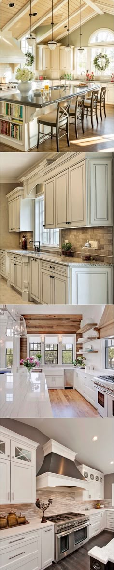 a series of photos showing different types of kitchen cabinets