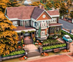 an autumn house is shown in the game sims 4