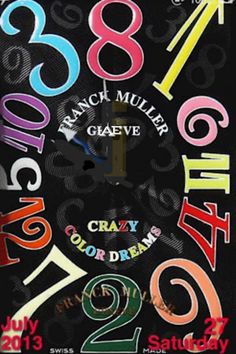 a clock made out of numbers on a black background with the words crazy in different colors