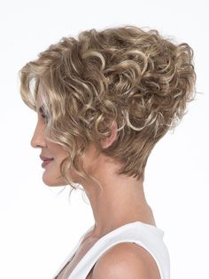 As if the asymmetric, angled styling didn't add enough drama to this fashion-forward bob, Kelsey Wig by Envy's long, lustrous curls make this wig a true show stopper. As part of our Open Top collection, you can be sure Kelsey offers the maximum in stylish and versatile comfort. Wilshire Wigs, Golden Blonde Highlights, Waves Curls, Curly Bob Hairstyles, Short Curly Hair, Top Collection, Open Top, Blonde Highlights, Curly Hair Styles Naturally