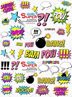 an assortment of comic font and numbers