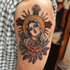 Celebrate your faith with this beautifully rendered Christian tattoo of the Virgin Mary with a rose. This design combines classic religious imagery with modern tattoo artistry, ideal for those seeking unique Christian tattoos for women. Find more inspiring tattoo ideas at inktat2.com. Unique Christian Tattoos For Women, Christian Tattoos For Women, Unique Christian Tattoos, Religious Imagery, Christian Tattoo, The Virgin Mary, The Meaning, Virgin Mary, Tattoos For Women