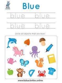 blue worksheet with an image of animals and letters