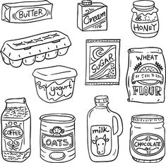 hand drawn food and drink icons in doodle style stock photo, royalty freehanded image