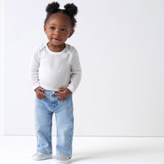 Your adventurous infant or toddler will love these jeans carefully designed to match their active lifestyle. Designed with durability in mind, these straight leg toddler jeans are constructed from a denim material that offers a slight stretch, providing your little one with the freedom to move comfortably throughout the day. The pull-up jeans are secured with a button to make getting dressed easy. The modern light wash makes them suitable for almost any occasion, and it's simple to pair them wit Baby Boy Blue Jeans, Outfit Pieces, Baby Size Chart, Toddler Jeans, Straight Fit Denim, Baby Legs, Cotton Sleepwear, Back Light, Fashion Now