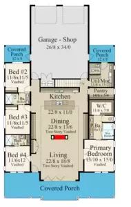 the floor plan for a house with two garages and an attached second story bedroom