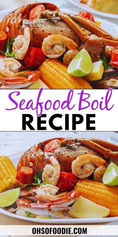 Text reads Seafood Boil Recipe Seafood Boil At Home, Homemade Seafood Boil, Seafood Boil Recipe, Boil Recipes, Seafood Boil Party