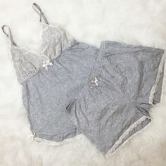 Anastasia Set. Beautiful Gray Pajama Set With Lace Details Lacy Pajama Set, Fall Pajama Set, Cute Pajamas Sets, Cute Pajamas For Women Winter, 2000s Pajamas Aesthetic, Vintage Babydoll Pajamas, Vintage Pajama Set, Cute Aesthetic Pajamas