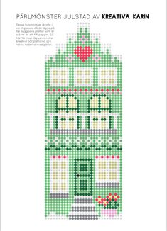 a cross stitch pattern with a house on the front and side, in green colors