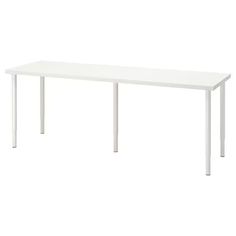 a white rectangular table with two legs