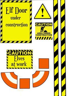 caution signs are posted on the side of a construction sign post, including an eff door under construction