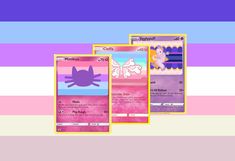 three different colored cards with an image of a cat