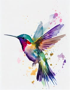 a watercolor painting of a hummingbird in flight