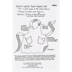 the pattern for an apron is shown in black and white, with instructions on how to sew it