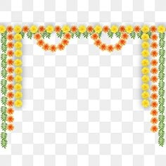 an orange and yellow flower border with green leaves, flowers, borders png and psd