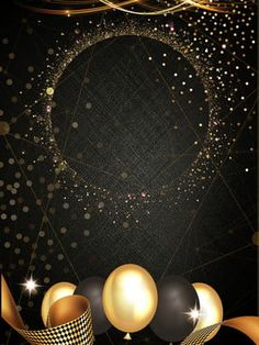 a black and gold party background with balloons