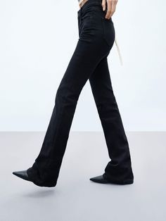 MO&Co. Women's Flared Mid Waist Stretch Jeans These classic jeans are a tried-and-true closet staple. Crafted from a cotton blend with stretch, they fit slim and have flared-cut. The true-black wash will go with pretty much everything. Features : - Flared leg, slim fit, mid-rise, full length- Zip fly, classic five-pocket design Code: MBC3JENK02The back length of size M/27 is 108cmMATERIALS & CARE Material: 68.1% Cotton 23% Polyester 7.4% Viscose 1.5% SpandexPlease reverse mesh bag and washed sep Slim Black Jeans, Classic Black Mid-rise Flare Jeans, Classic Black Flare Jeans, Classic Black Flare Jeans For Office, Classic Black Flare Jeans For Work, Black Casual Flare Jeans, Classic Black Flare Bottoms, Black Stretch Flare Jeans Classic Style, Classic Black Stretch Flare Jeans