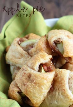 apple pie bites in a bowl on a table