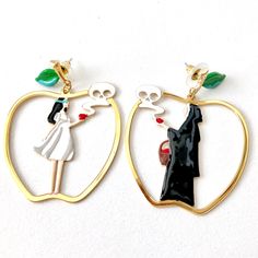 Amazing Retired Earrings From An N2 Snow White Collection. 14k Gold Plating And Hand Painted Enamel. Made In France. 2” Drop. Very Htf And Extremely Rare. Collectible! Care Instructions: In Order To Maintain Their Original Aspect We Recommend The Following: Clean Your Piece Of Jewelry On A Regular Basis With A Soft And Dry Fabric. Avoid Contact With Water Or Cosmetics, Perfume, Soap, Cream. Keep Your Piece Of Jewelry In Its Original Packaging Or In A Protective Pouch. Evil Stepmother, Les Nereides, Step Mother, Cream And Gold, Gold Plating, Red Gold, Made In France, Snow White, Care Instructions