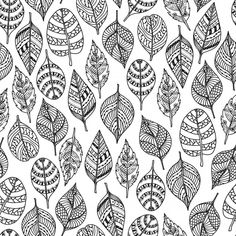 a black and white drawing of leaves with intricate designs on the sides, all in different sizes