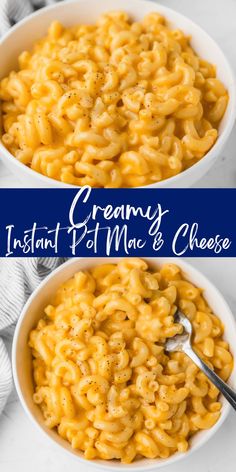 two bowls filled with creamy instant mac and cheese