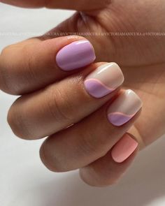 Cute Lilac Nails, Dip Manicure Short Nails, Short Nails Purple, Short Nails Cute, Manicure Short Nails, Manicure Short, Girls Nail Designs, Dip Manicure, Lilac Nails