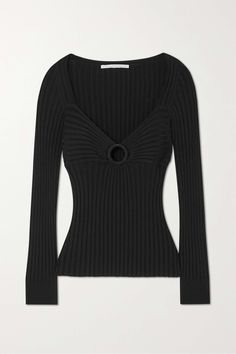 Black Cutout ribbed-knit sweater | STELLA MCCARTNEY | NET-A-PORTER Keyhole Sweater, Cutout Style, Stella Mc, Timeless Wardrobe, Timeless Wardrobe Staples, Fashion Aesthetics, Content Ideas, Ribbed Knit Sweater, Alternative Outfits