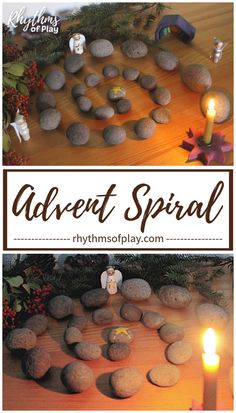 an image of some rocks and candles with the words'advert spiral'in it