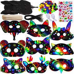 PRICES MAY VARY. Quantity: Package includes 27 Pcs Magic Color Art Rainbow Scratch Paper Animal Masks in 9 Animal Shapes, 27 pcs Black Elastic Bands, 27 Pcs Scratch Paper Stylus Wood Sticks, 200 pcs pom-poms and glitter pom-poms, 1 sheet artificial rhinestone stickers. This easy craft project is perfect for kids of 3 years and up. Material & Color: Scratch paper masks are made of Paper. The Magic Color animal cutouts scratch paper is black on the surface. Exciting and eye-catching colors hide be Animal Birthday Party Games, Forest Animal Birthday Party, Forest Animal Party, Circus Themed Birthday Party, Wolf Craft, Party Animal Birthday, Paper Masks, Animal Cutouts, Jungle Forest