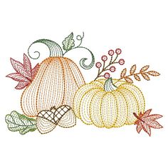 two pumpkins and leaves on a white background with the word fall written in it