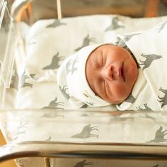 a baby is sleeping in a clear crib with a sheet on it's head