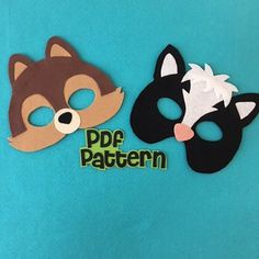 two masks with the words pdf pattern and a cat mask on top of each one