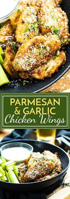 parmesan and garlic chicken wings with asparagus on the side