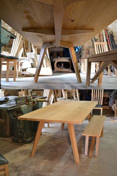 the table and chairs are being built in the shop for someone to work on their project