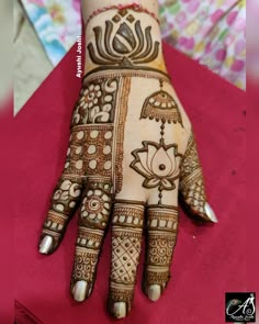 the hand is decorated with henna designs