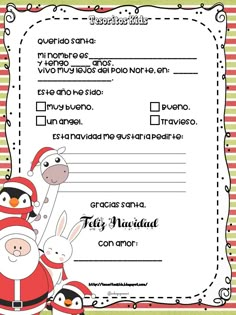 a christmas letter to santa claus and his reindeers is on the front of this printable