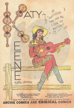 an old book with a drawing of a woman sitting on a bench playing the guitar