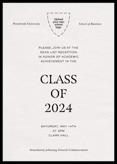 the class of 202 flyer is shown in black and white