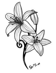 a black and white drawing of some flowers