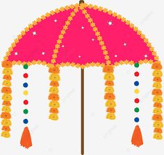 an umbrella decorated with tassels and beads on a white background, colorful, decoration, parasol png and psd