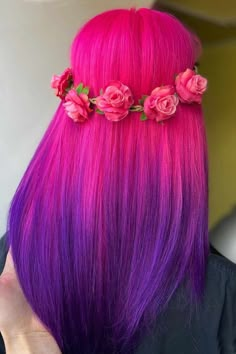 Fantasy Make-up, Pink Purple Hair, Purple Ombre Hair, Vivid Hair Color, Rainbow Hair Color, Neon Hair, Dyed Hair Inspiration