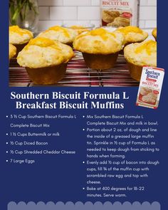 the menu for southern biscuit formula l breakfast biscuit muffins is shown