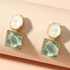 Trendy Boho Minimalist Gold Square Earrings Height: 1.4” Width: 0.8” Pearl Pendant Earrings, Ocean Earrings, Droplet Earrings, Embellished Fashion, Stone Dangle Earrings, Square Earrings Studs, Girl Jewelry, Square Stud, Trendy Earrings