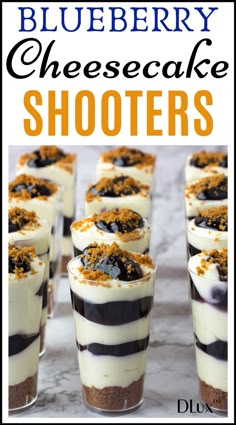 blueberry cheesecake shooters with text overlay