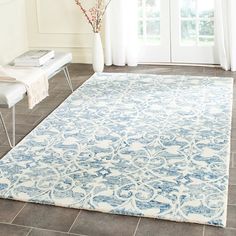 Safavieh Chatham CHT-765 Rugs | Rugs Direct Bedroom Decor Paint, White Blue Rug, Area Rug Placement, Hamptons Rug, Dining Room Entry, Calm Color Palette, Rug Placement, Dark Blue Rug, Dining Rug